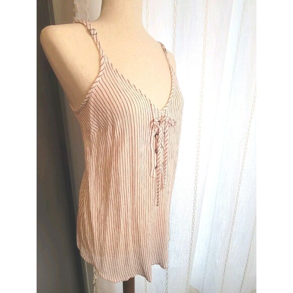 Torrid Tank Top Lace Up Spaghetti Strap Adjustable Brick‎ Red Verticle Stripe 1 - Picture 4 of 12